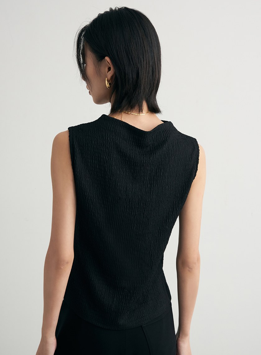 肌理感彈性無袖半高領上衣